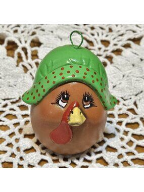Unique HTF Ceramic Anthropomorphic  Pilgrim Turkey W/ Bonnet Ornament Vintage